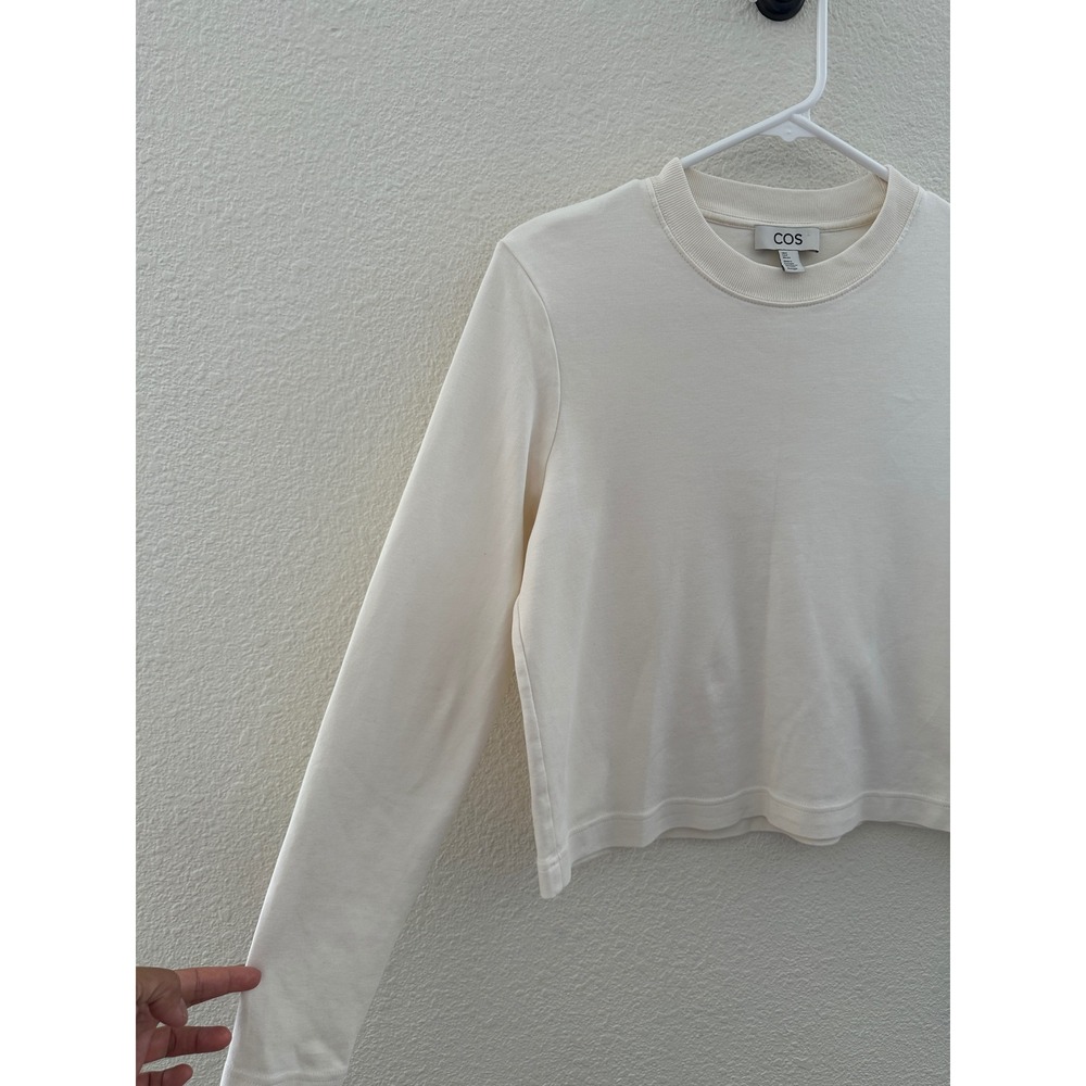 COS Off White Cream Heavyweight Cotton Long Sleeve Cropped Shirt Minimalist S - Picture 6 of 8